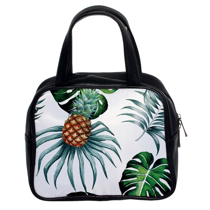 Pineapple Tropical Jungle Giant Green Leaf Watercolor Pattern Classic Handbag (Two Sides)