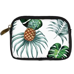 Pineapple Tropical Jungle Giant Green Leaf Watercolor Pattern Digital Camera Leather Case