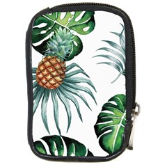 Pineapple Tropical Jungle Giant Green Leaf Watercolor Pattern Compact Camera Leather Case by genx