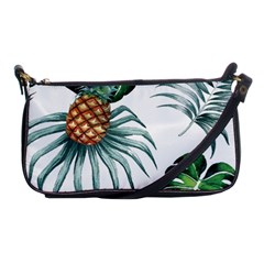 Pineapple Tropical Jungle Giant Green Leaf Watercolor Pattern Shoulder Clutch Bag by genx