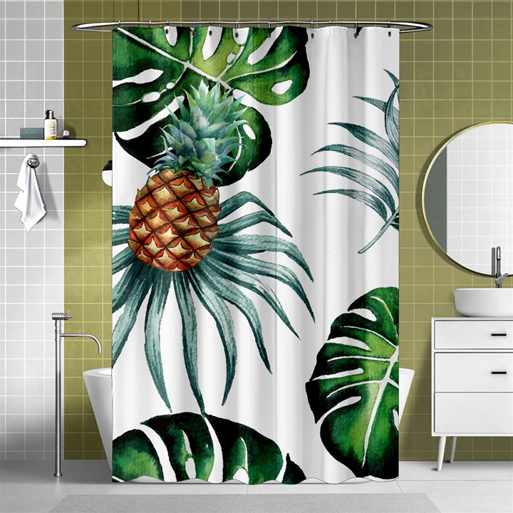 Pineapple Tropical Jungle Giant Green Leaf Watercolor Pattern Shower Curtain 48  x 72  (Small) 