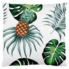 Pineapple Tropical Jungle Giant Green Leaf Watercolor Pattern Large Cushion Case (two Sides) by genx