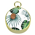 Pineapple Tropical Jungle Giant Green Leaf Watercolor Pattern Gold Compasses Front