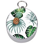 Pineapple Tropical Jungle Giant Green Leaf Watercolor Pattern Silver Compasses Front