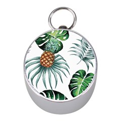 Pineapple Tropical Jungle Giant Green Leaf Watercolor Pattern Mini Silver Compasses by genx