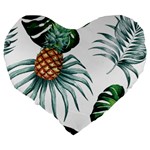 Pineapple Tropical Jungle Giant Green Leaf Watercolor Pattern Large 19  Premium Flano Heart Shape Cushions Back