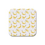 Yellow Banana and peels pattern with polygon retro style Rubber Square Coaster (4 pack)  Front