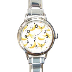 Yellow Banana And Peels Pattern With Polygon Retro Style Round Italian Charm Watch by genx