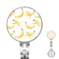 Yellow Banana And Peels Pattern With Polygon Retro Style Stainless Steel Nurses Watch by genx