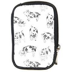 Pigs Handrawn Black And White Square13k Black Pattern Skull Bats Vintage K Compact Camera Leather Case by genx