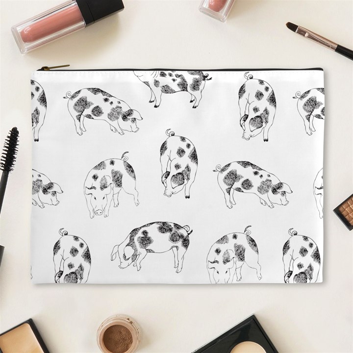 Pigs Handrawn Black And White Square13k Black Pattern Skull Bats Vintage K Cosmetic Bag (XL)