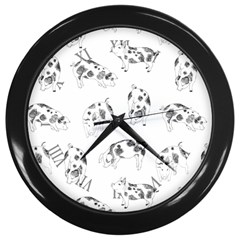 Pig Pattern Hand Drawn With Funny Cow Spots Black And White Wall Clock (black) by genx