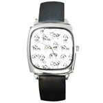 Pig pattern Hand drawn with funny cow spots Black And White Square Metal Watch Front