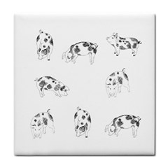 Pig Pattern Hand Drawn With Funny Cow Spots Black And White Tile Coasters by genx