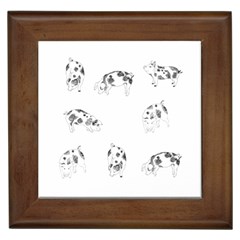 Pig Pattern Hand Drawn With Funny Cow Spots Black And White Framed Tiles by genx