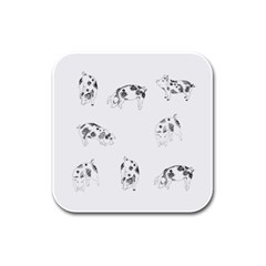 Pig Pattern Hand Drawn With Funny Cow Spots Black And White Rubber Square Coaster (4 Pack)  by genx