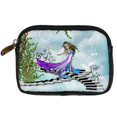 Cute Fairy Dancing On A Piano Digital Camera Leather Case by FantasyWorld7