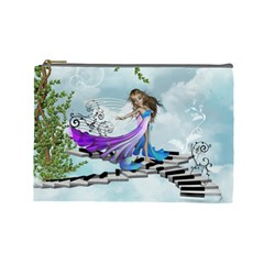 Cute Fairy Dancing On A Piano Cosmetic Bag (large) by FantasyWorld7