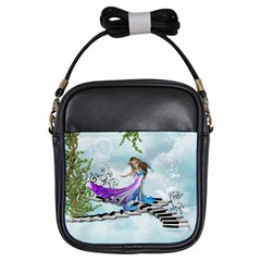 Cute Fairy Dancing On A Piano Girls Sling Bag by FantasyWorld7