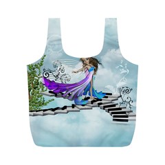 Cute Fairy Dancing On A Piano Full Print Recycle Bag (m) by FantasyWorld7