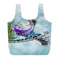 Cute Fairy Dancing On A Piano Full Print Recycle Bag (l) by FantasyWorld7