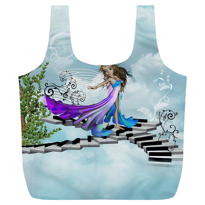 Cute Fairy Dancing On A Piano Full Print Recycle Bag (XL)