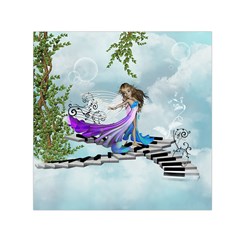 Cute Fairy Dancing On A Piano Small Satin Scarf (square) by FantasyWorld7