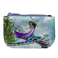 Cute Fairy Dancing On A Piano Large Coin Purse by FantasyWorld7