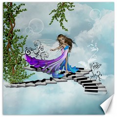 Cute Fairy Dancing On A Piano Canvas 16  X 16  by FantasyWorld7