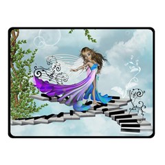 Cute Fairy Dancing On A Piano Fleece Blanket (small) by FantasyWorld7