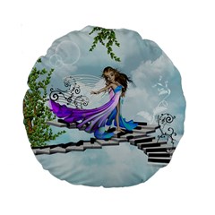 Cute Fairy Dancing On A Piano Standard 15  Premium Round Cushions by FantasyWorld7