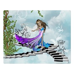 Cute Fairy Dancing On A Piano Double Sided Flano Blanket (large)  by FantasyWorld7