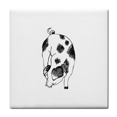 Pig Sniffing Hand Drawn With Funny Cow Spots Black And White Tile Coasters by genx