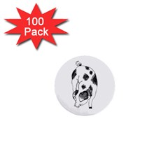 Pig Sniffing Hand Drawn With Funny Cow Spots Black And White 1  Mini Buttons (100 Pack)  by genx