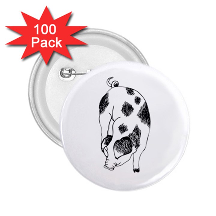 Pig sniffing Hand drawn with funny cow spots Black And White 2.25  Buttons (100 pack) 