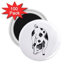 Pig Sniffing Hand Drawn With Funny Cow Spots Black And White 2 25  Magnets (100 Pack)  by genx