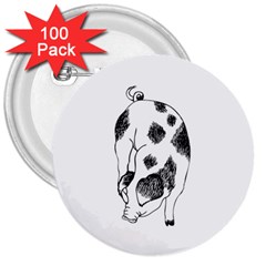 Pig Sniffing Hand Drawn With Funny Cow Spots Black And White 3  Buttons (100 Pack)  by genx