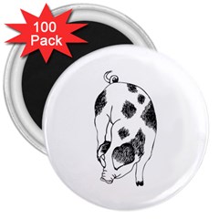 Pig Sniffing Hand Drawn With Funny Cow Spots Black And White 3  Magnets (100 Pack) by genx