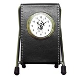 Pig sniffing Hand drawn with funny cow spots Black And White Pen Holder Desk Clock Front