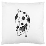 Pig sniffing Hand drawn with funny cow spots Black And White Large Cushion Case (Two Sides) Front