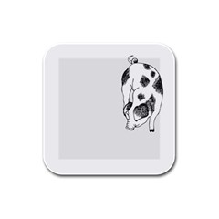 Pig Sniffing Hand Drawn With Funny Cow Spots Black And White Rubber Square Coaster (4 Pack)  by genx