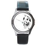 Pig sniffing Hand drawn with funny cow spots Black And White Round Metal Watch Front