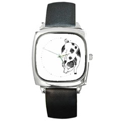 Pig Sniffing Hand Drawn With Funny Cow Spots Black And White Square Metal Watch by genx