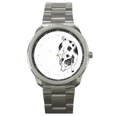 Pig Sniffing Hand Drawn With Funny Cow Spots Black And White Sport Metal Watch by genx