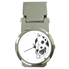 Pig Sniffing Hand Drawn With Funny Cow Spots Black And White Money Clip Watches by genx