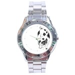 Pig sniffing Hand drawn with funny cow spots Black And White Stainless Steel Analogue Watch Front