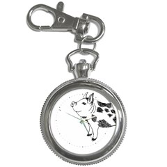 Pig Smiling Head Up Hand Drawn With Funny Cow Spots Black And White Key Chain Watches by genx