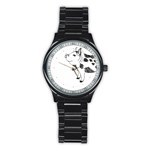 Pig smiling head up Hand drawn with funny cow spots Black And White Stainless Steel Round Watch Front