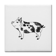 Pig Smiling Head Up Hand Drawn With Funny Cow Spots Black And White Tile Coasters by genx