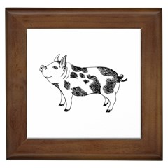 Pig Smiling Head Up Hand Drawn With Funny Cow Spots Black And White Framed Tiles by genx